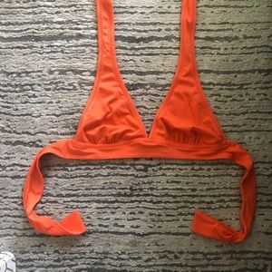 J. Crew orange triangle tie neck halter bikini top